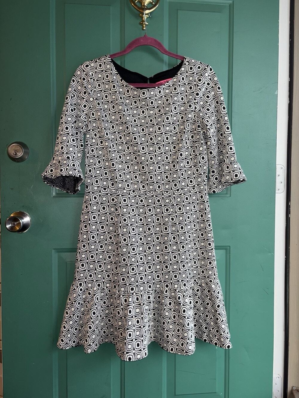 betsey johnson dress size 12 Black And White Geometric Print